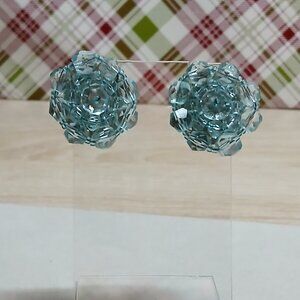Vintage Teal Blue Beaded Japan Clip On Earrings Fashion Costume Jewelry #84